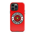 Red iPhone case with Coldstreeks Worldwide logo, perfect for Pro Max and Mini iPhone