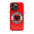 Red iPhone case with Coldstreet Worldwide logo, ideal for Pro Max iPhone and Mini iPhone