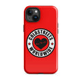 Red iPhone case with Coldstreets Worldwide logo and black heart for Pro Max and Mini iPhones