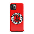 Red iPhone case with Coldstreets Worldwide logo and peace sign for Pro Max and Mini iPhones