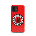 Red iPhone case with Goldstreets Worldwide logo and peace sign for Pro Max and Mini iPhone