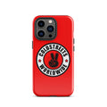 Red iPhone case with Coldstreets Worldwide logo and peace sign for Pro Max and Mini iPhones