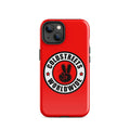 Red iPhone case with Coldstreets Worldwide logo and peace sign for Pro Max iPhone