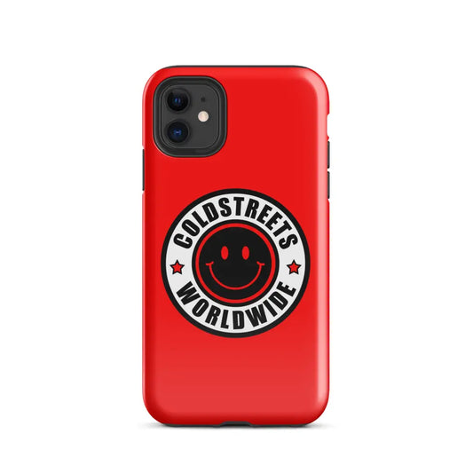 Red iPhone case with Coldstreets Worldwide logo for Pro Max iPhone and Mini iPhone