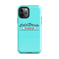 Turquoise iPhone case with ColdStreets Worldwide branding for Pro Max and Mini iPhones