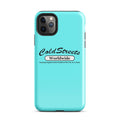 Turquoise iPhone case with ColdStreets Worldwide for Pro Max iPhone, featuring exchange policy