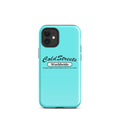 Turquoise iPhone case with Cold Streets Worldwide branding for Pro Max and Mini iPhones