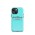 Turquoise iPhone case with Cold Streets Worldwide logo for Pro Max and Mini iPhone