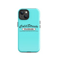 Turquoise iPhone case with ColdStreets Worldwide branding for Pro Max and Mini iPhones