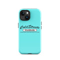 Turquoise ColdStreets Worldwide phone case for Pro Max iPhone, featuring CS Clothing Co branding