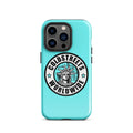 Turquoise iPhone case with Coldstreets Worldwide logo and Statue of Liberty design