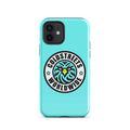 Turquoise phone case with Goldstreets Worldwide logo and palm trees for Pro Max iPhone