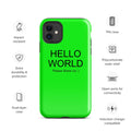 Bright green iPhone case with HELLO WORLD for Pro Max iPhone from CS Clothing Co