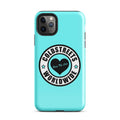 Turquoise iPhone case with Coldstreets Worldwide logo, ideal for Pro Max iPhone users