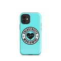 Turquoise iPhone case with Coldstreets Worldwide logo, perfect for Pro Max iPhone models