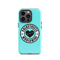 Turquoise iPhone case with Coldstreets Worldwide logo for Pro Max iPhone, explore our exchange policy