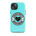 Turquoise iPhone case with Coldstreets Worldwide logo, perfect for Pro Max iPhone users