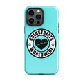 Turquoise iPhone case with black Coldstreet Worldwide logo, perfect for Pro Max iPhone