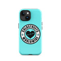 Turquoise iPhone case with Coldstreets Worldwide logo, perfect for Pro Max iPhone users