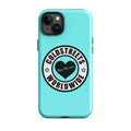 Turquoise iPhone case with Coldstreet Worldwide logo, perfect for Pro Max iPhone users