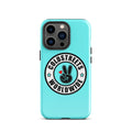 Turquoise iPhone case with Coldstreets Worldwide logo and peace sign for Pro Max iPhone