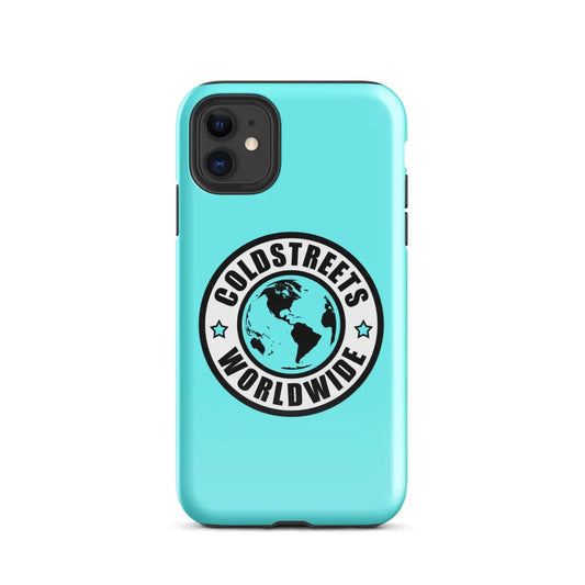 Turquoise phone case with Coldstreets Worldwide logo for Pro Max iPhone and Mini iPhone