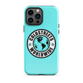 Turquoise iPhone case with Coldstreet Worldwide logo, perfect for Pro Max iPhone users