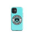 Turquoise iPhone case with peace sign logo, ideal for Pro Max iPhone and Mini iPhone