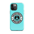 Turquoise iPhone case with peace sign logo and Coldstreet Worldwide text for pro max iPhone