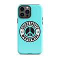 Turquoise iPhone case with peace sign logo and Coldstreet Worldwide for Pro Max iPhone