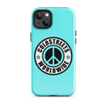 Turquoise phone case with black peace sign for Pro Max iPhone by CS Clothing Co