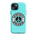 Turquoise iPhone case with black peace sign logo and Coldstreet Worldwide text for iPhone Pro Max