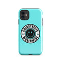 Turquoise phone case for Pro Max iPhone with smiley logo and COLDSTREETS WORLDWIDE text