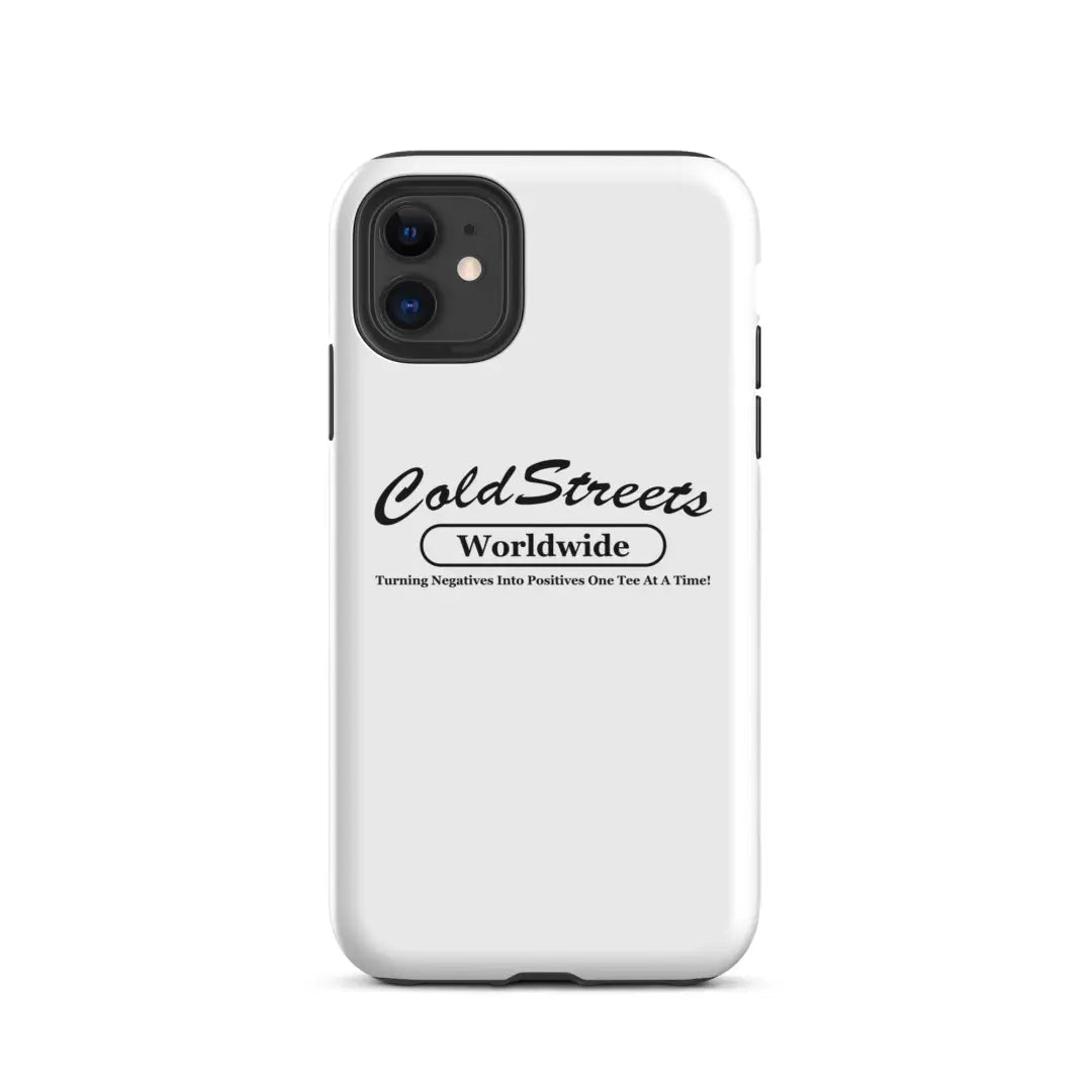 White iPhone case with ColdStreets Worldwide design for Pro Max iPhone and Mini iPhone
