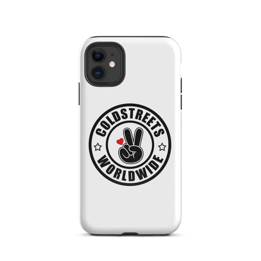 White iPhone case with peace sign logo for Pro Max iPhone by CS Clothing Co