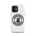 White iPhone case with Coldstreets Worldwide logo and peace sign for pro max iPhone