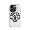 White iPhone case with Coldstreets Worldwide logo and peace sign for Pro Max and Mini iPhones