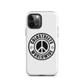 White iPhone case with peace logo and COLDSTEPS WORLDWIDE for iPhone Pro Max and Mini