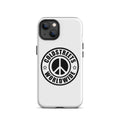 White iPhone case with Coldstreets Worldwide logo and peace symbol for iPhone Pro Max