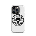 White iPhone case with Coldstreets Worldwide logo and peace symbol for iPhone Pro Max