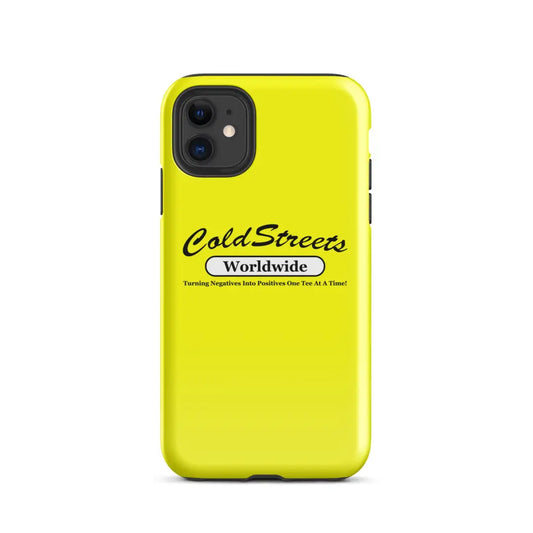 Bright yellow ColdStreets Worldwide phone case for Pro Max iPhone by CS Clothing Co