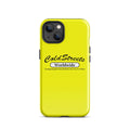 Bright yellow iPhone case with ColdStreets Worldwide text for Pro Max iPhone and Mini iPhone