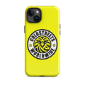 Yellow iPhone case with Coldstreets Worldwide logo, perfect for Pro Max iPhone users