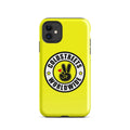 Yellow iPhone case with Coldstreets Worldwide logo, compatible with Pro Max iPhone and Mini iPhone