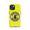 Yellow iPhone case with Coldstreets Worldwide logo and peace sign for Pro Max and Mini iPhone