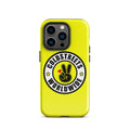 Yellow iPhone case with Coldstreets Worldwide logo and peace sign for Pro Max iPhone