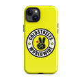 Yellow iPhone case with Coldstreet Worldwide logo and peace sign for Pro Max and Mini iPhone