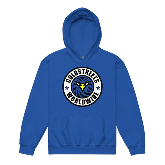 Royal blue kids hoodie with Cold Street Worldwide logo from CS Clothing Co