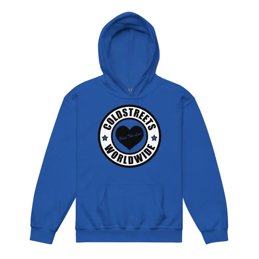 Royal blue kids hoodie with Cold Streets Worldwide logo from CS Clothing Co