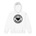 Royal white kids hoodie featuring a black Coldstreet Worldwide logo design